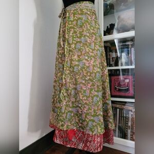 Reversible Silky Recycled Sari Wrap Skirt OS
